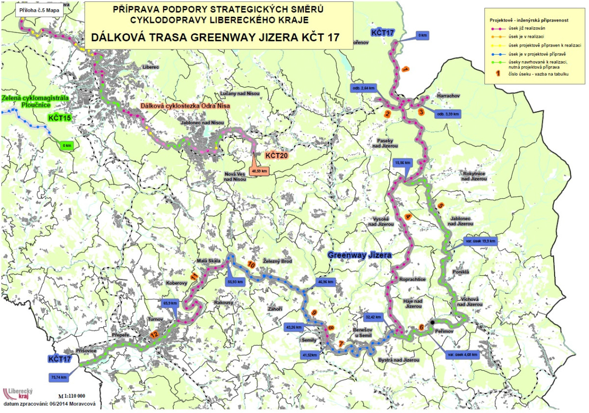 Stav připravenosti cyklostezky Greenway Jizera (KČT č. 17)