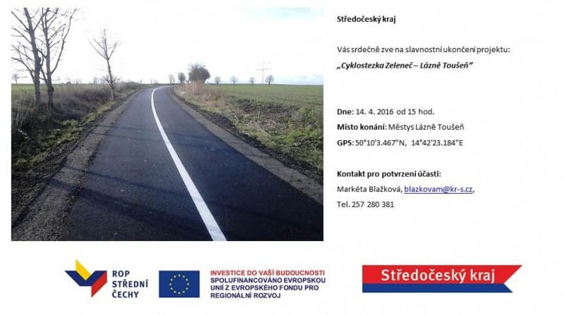 Pozvánka na Slavnostní otevření Cyklostezky Zeleneč - Lázně Toušeň